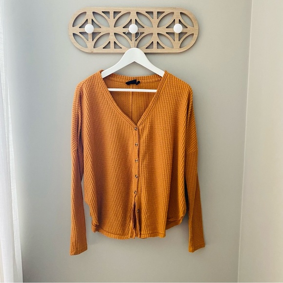 Urban Outfitters Jojo Oversized Waffle Knit Top Orange/Yellow Sz Medium - Picture 1 of 9